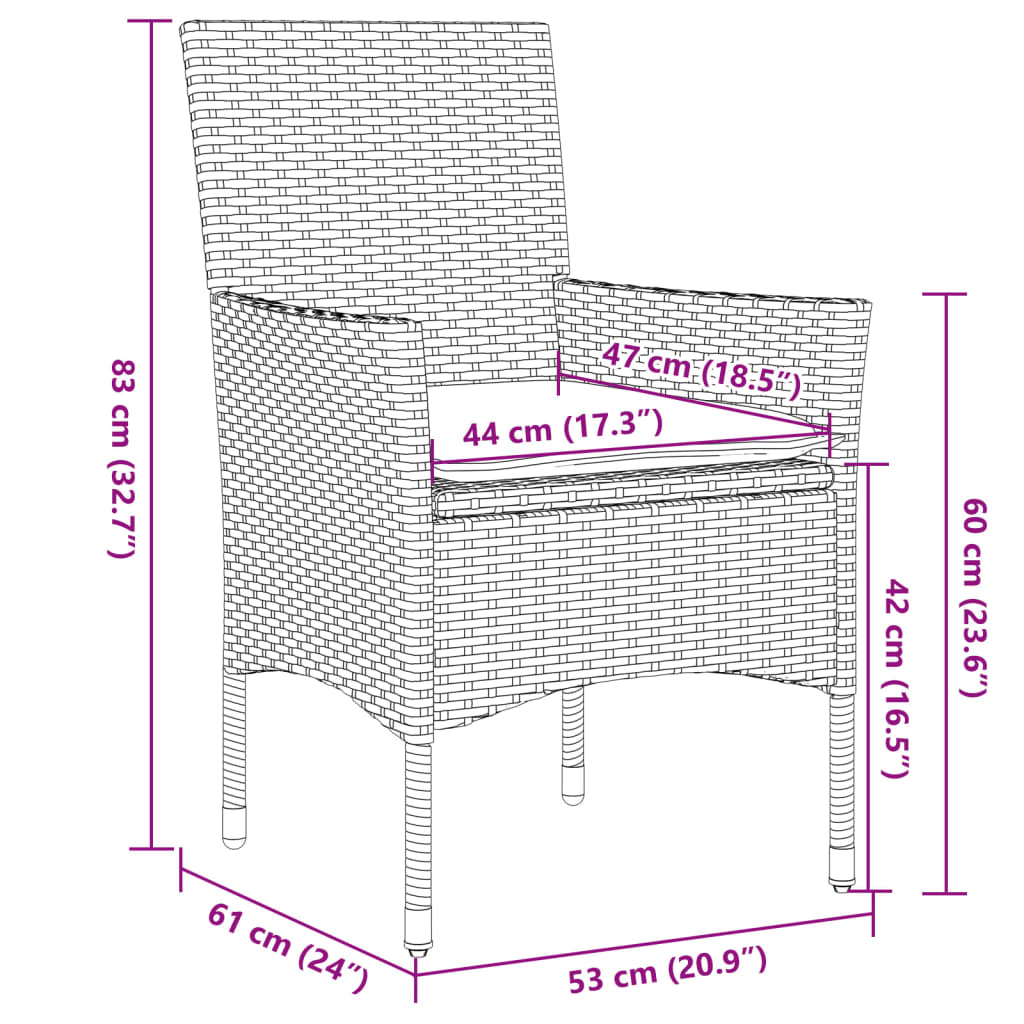 3-tlg. Bistro-Set mit Kissen Braun Poly Rattan und Glas