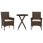 3-tlg. Bistro-Set mit Kissen Braun Poly Rattan und Glas