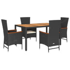 5-tlg. Garten-Essgruppe mit Kissen Schwarz Poly Rattan
