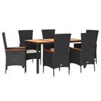 7-tlg. Garten-Essgruppe mit Kissen Schwarz Poly Rattan