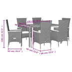 7-tlg. Garten-Essgruppe mit Kissen Schwarz Poly Rattan