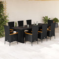 9-tlg. Garten-Essgruppe mit Kissen Schwarz Poly Rattan