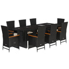 9-tlg. Garten-Essgruppe mit Kissen Schwarz Poly Rattan