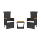3-tlg. Garten-Essgruppe mit Kissen Schwarz Poly Rattan