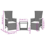 3-tlg. Garten-Essgruppe mit Kissen Schwarz Poly Rattan