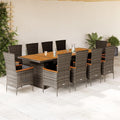 11-tlg. Garten-Essgruppe mit Kissen Grau Poly Rattan