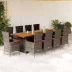 11-tlg. Garten-Essgruppe mit Kissen Grau Poly Rattan
