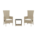 3-tlg. Garten-Essgruppe mit Kissen Beige Poly Rattan