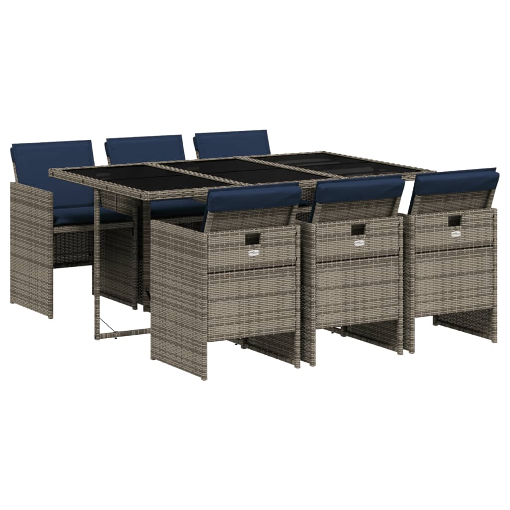 7-teiliges Garten-Ess-Set mit Kissen, grau, Polyrattan