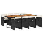 9-tlg. Garten-Essgruppe mit Kissen Schwarz Poly Rattan