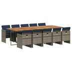 11-teiliges Garten-Ess-Set mit Kissen, grau, Polyrattan