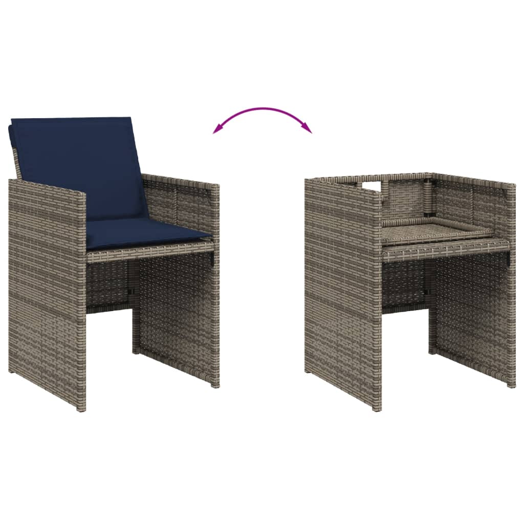 11-teiliges Garten-Ess-Set mit Kissen, grau, Polyrattan