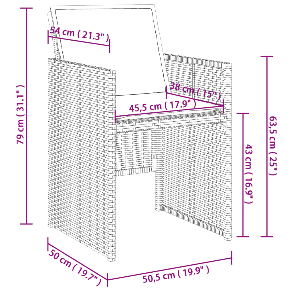 11-teiliges Garten-Ess-Set mit Kissen, grau, Polyrattan