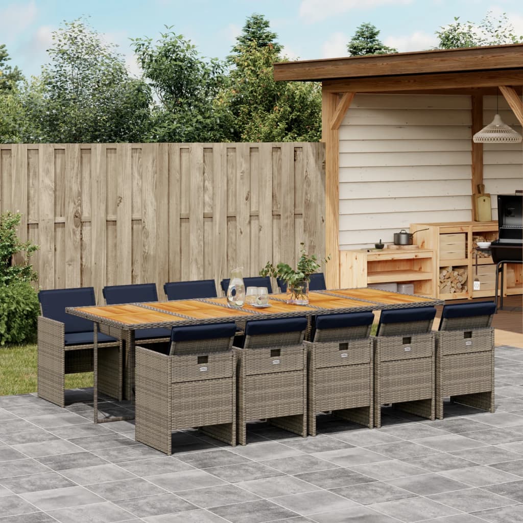 11-teiliges Garten-Ess-Set mit Kissen, grau, Polyrattan