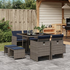 9-teiliges Garten-Ess-Set mit Kissen, grau, Polyrattan