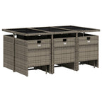 11-teiliges Garten-Ess-Set mit Kissen, grau, Polyrattan