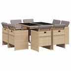 9-tlg. Garten-Essgruppe mit Kissen Beigemischung Poly Rattan