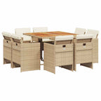 9-tlg. Garten-Essgruppe mit Kissen Beige Poly Rattan