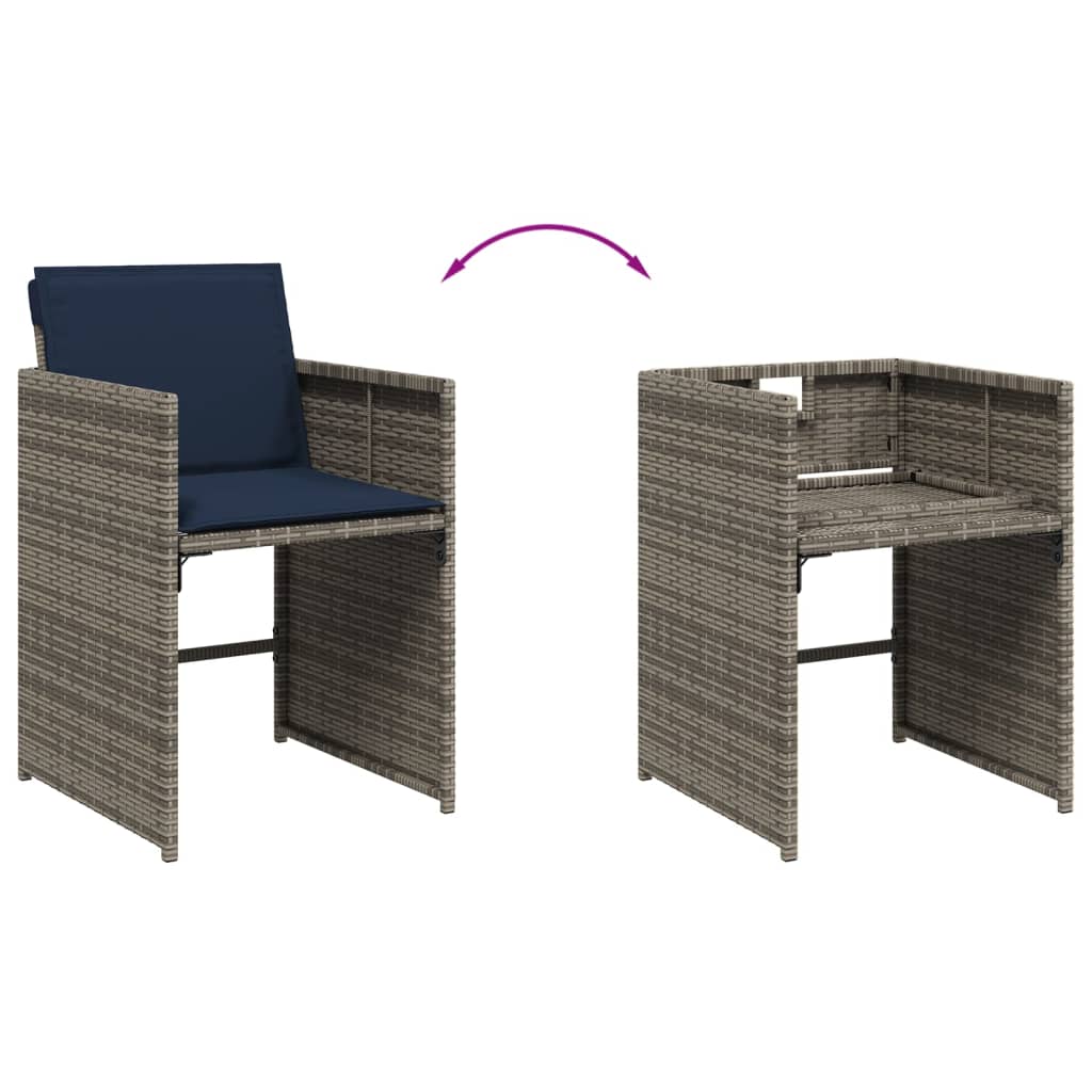 5-teiliges Garten-Ess-Set mit Kissen, grau, Polyrattan