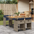 5-teiliges Garten-Ess-Set mit Kissen, grau, Polyrattan