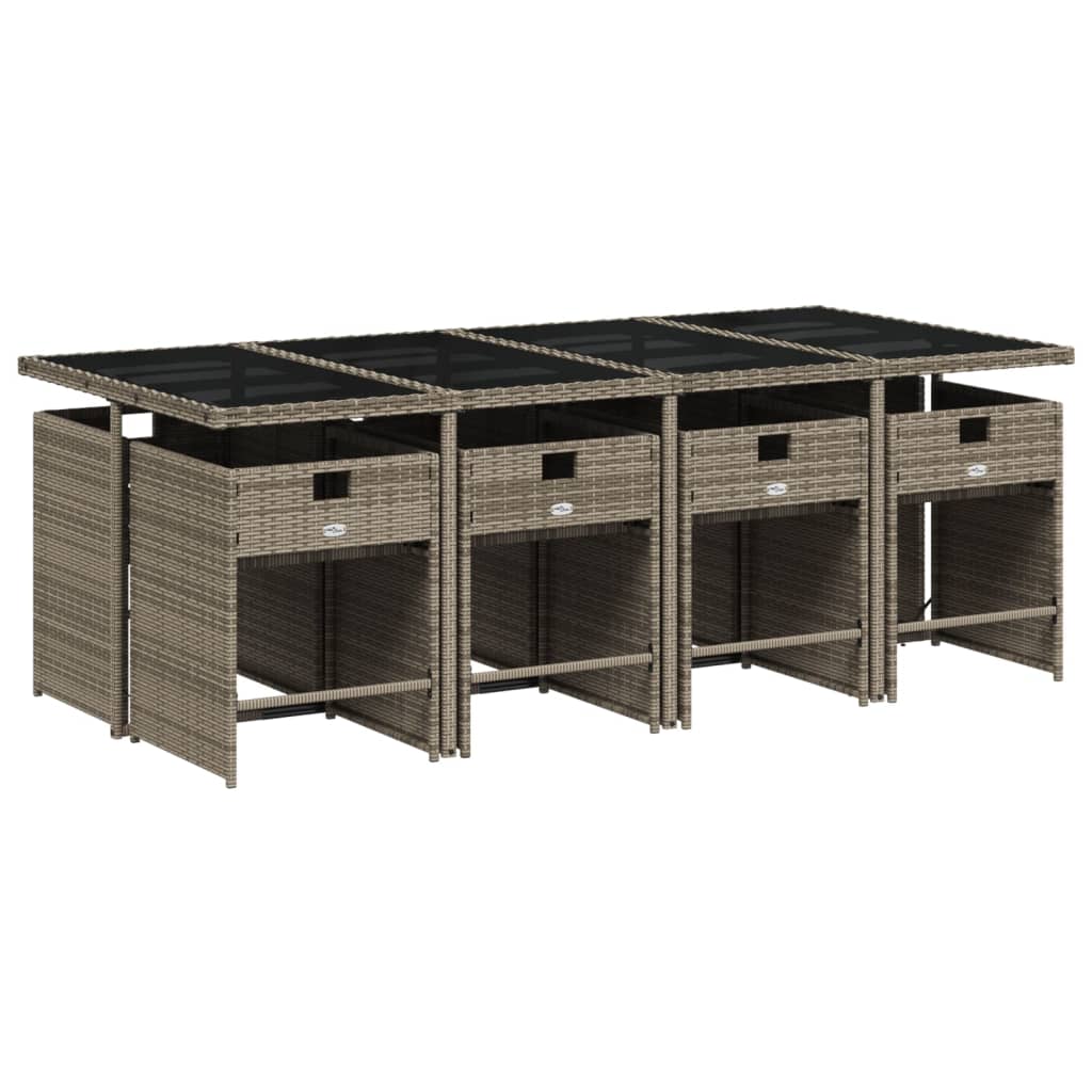 9-teiliges Garten-Ess-Set mit Kissen, grau, Polyrattan
