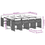 9-teiliges Garten-Ess-Set mit Kissen, grau, Polyrattan