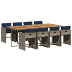 9-teiliges Garten-Ess-Set mit Kissen, grau, Polyrattan