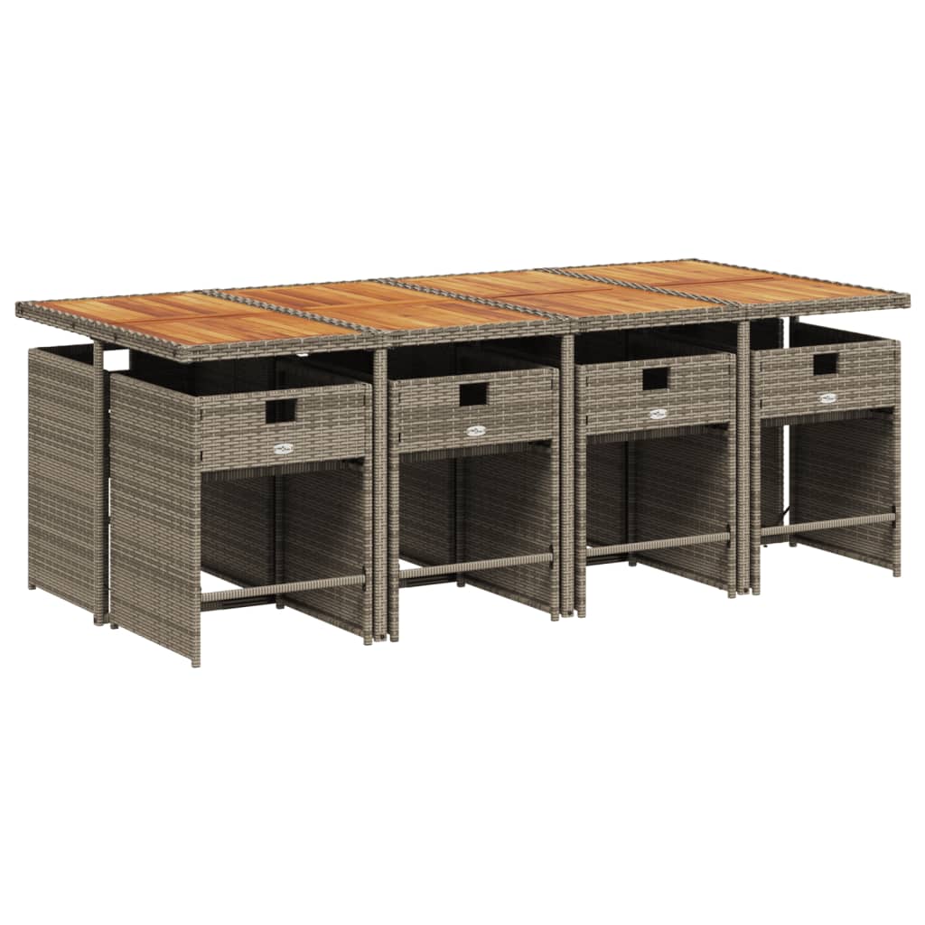 9-teiliges Garten-Ess-Set mit Kissen, grau, Polyrattan