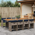 9-teiliges Garten-Ess-Set mit Kissen, grau, Polyrattan