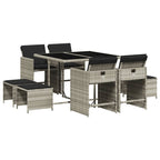 9-tlg. Garten-Essgruppe mit Kissen Hellgrau Poly Rattan