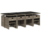 13-teiliges Garten-Ess-Set mit Kissen, grau, Polyrattan