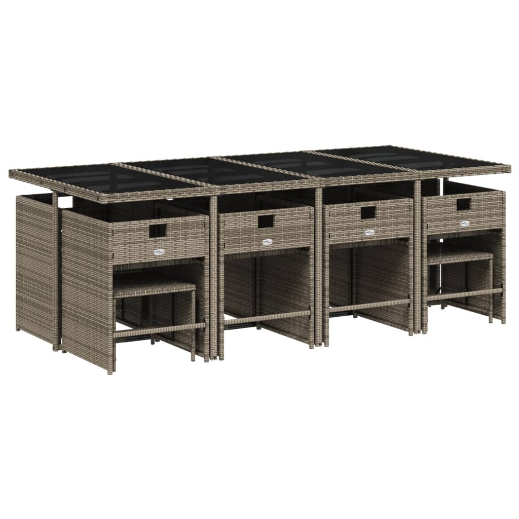 13-teiliges Garten-Ess-Set mit Kissen, grau, Polyrattan