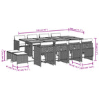 13-teiliges Garten-Ess-Set mit Kissen, grau, Polyrattan