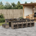 15-tlg. Garten-Essgruppe mit Kissen Grau Poly Rattan