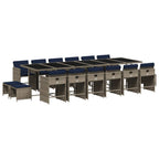 17-teiliges Garten-Ess-Set mit Kissen, grau, Polyrattan