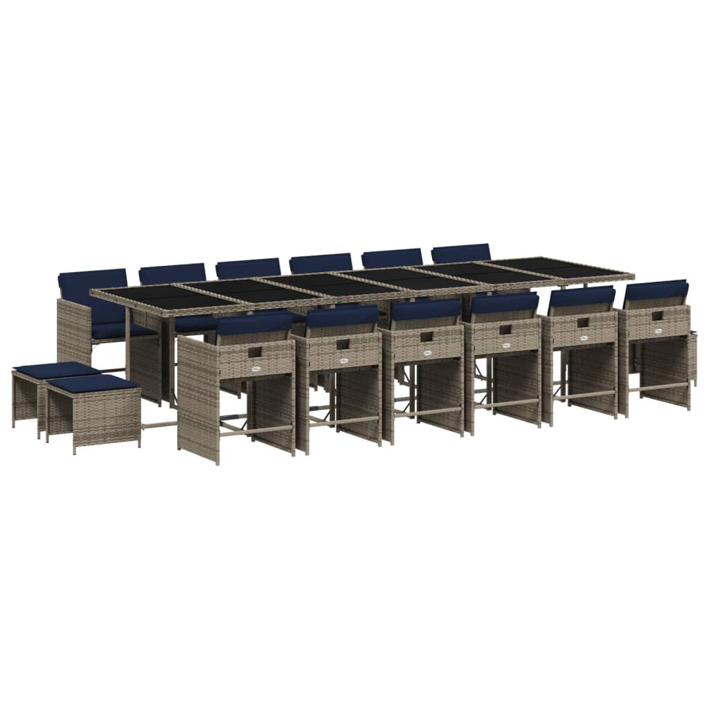 17-teiliges Garten-Ess-Set mit Kissen, grau, Polyrattan