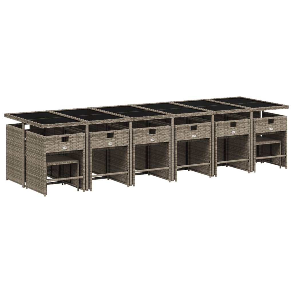 17-teiliges Garten-Ess-Set mit Kissen, grau, Polyrattan