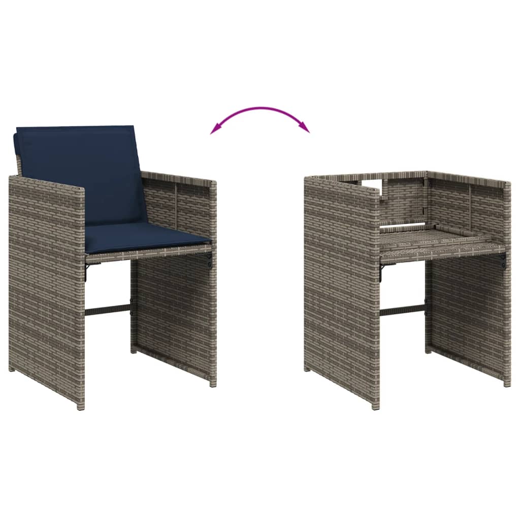 17-teiliges Garten-Ess-Set mit Kissen, grau, Polyrattan