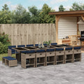 17-teiliges Garten-Ess-Set mit Kissen, grau, Polyrattan