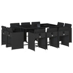11-tlg. Garten-Essgruppe mit Kissen Schwarz Poly Rattan