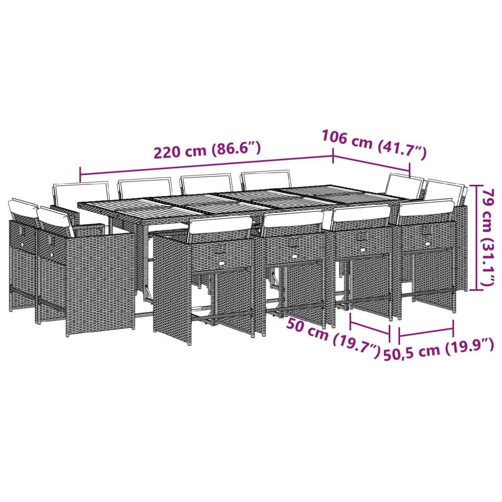 13-tlg. Garten-Essgruppe mit Kissen Schwarz Poly Rattan