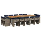 15-teiliges Garten-Ess-Set mit Kissen, grau, Polyrattan