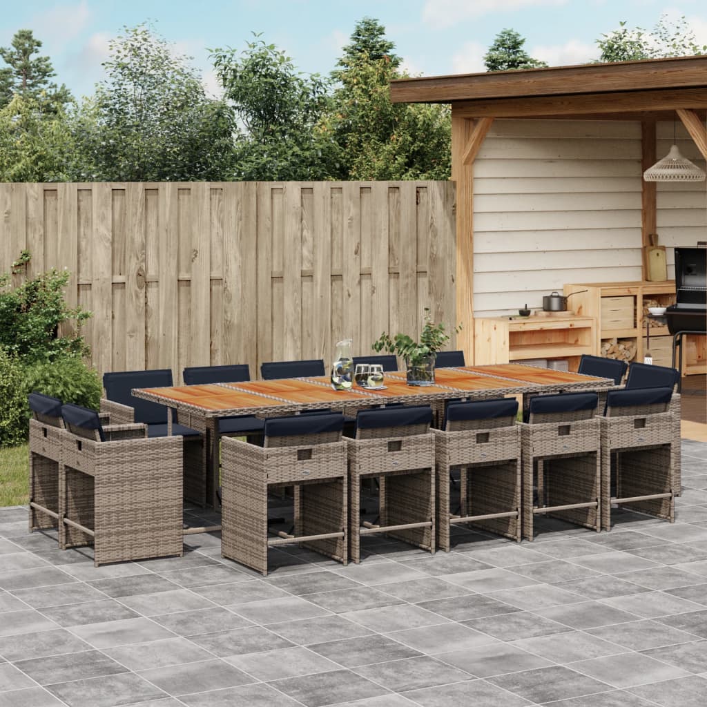 15-teiliges Garten-Ess-Set mit Kissen, grau, Polyrattan