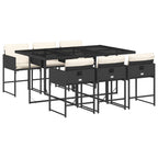 7-tlg. Garten-Essgruppe mit Kissen Schwarz Poly Rattan