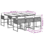 7-tlg. Garten-Essgruppe mit Kissen Grau Poly Rattan