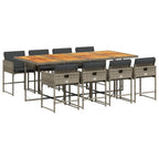 9-tlg. Garten-Essgruppe mit Kissen Grau Poly Rattan