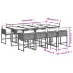 9-tlg. Garten-Essgruppe mit Kissen Grau Poly Rattan