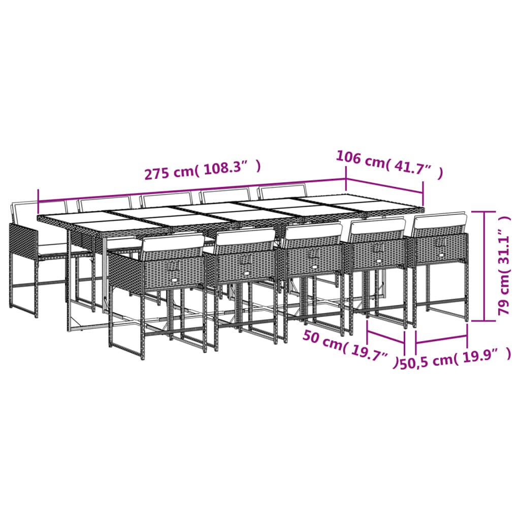 11-tlg. Garten-Essgruppe mit Kissen Braun Poly Rattan