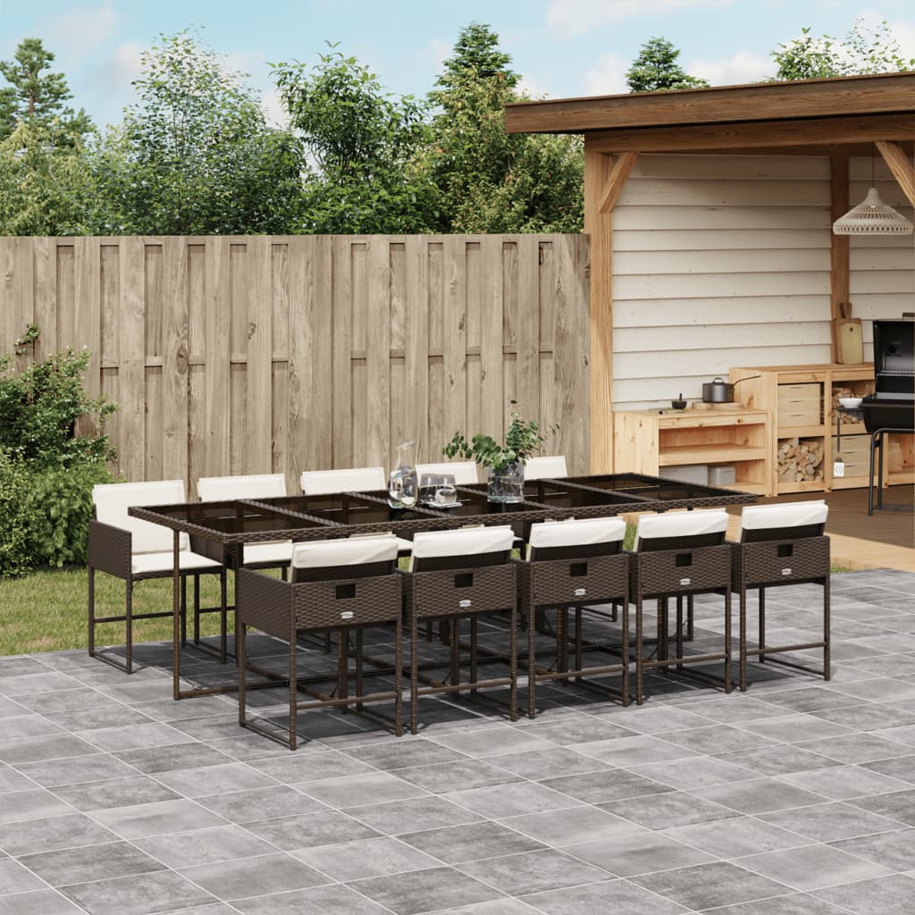 11-tlg. Garten-Essgruppe mit Kissen Braun Poly Rattan