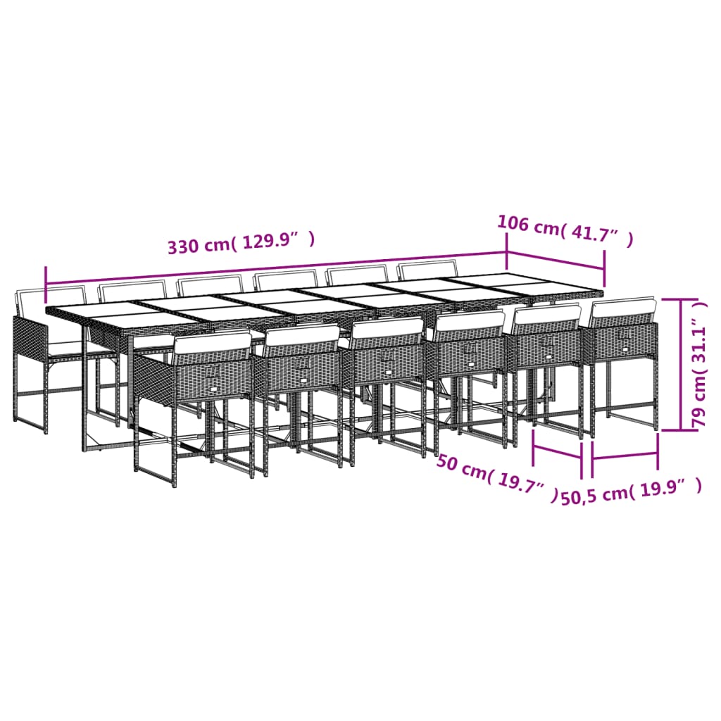 13-tlg. Garten-Essgruppe mit Kissen Braun Poly Rattan